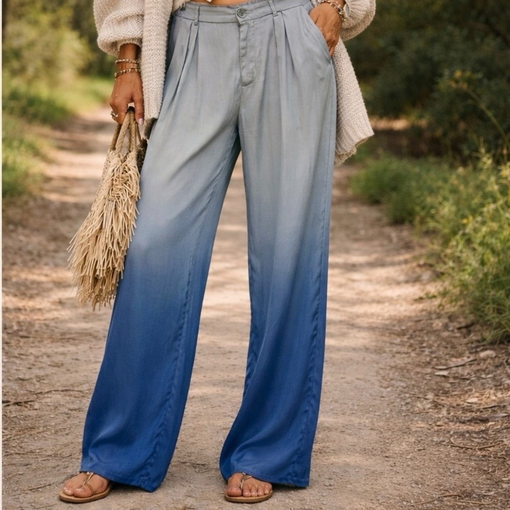 Raquel Allegra Satin Ombre Dip Dye Wide Leg Trouser Pants Size‎ 1 Small